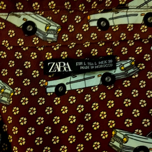 Zara brown PJ style top with vintage car print - Picture 7 of 8